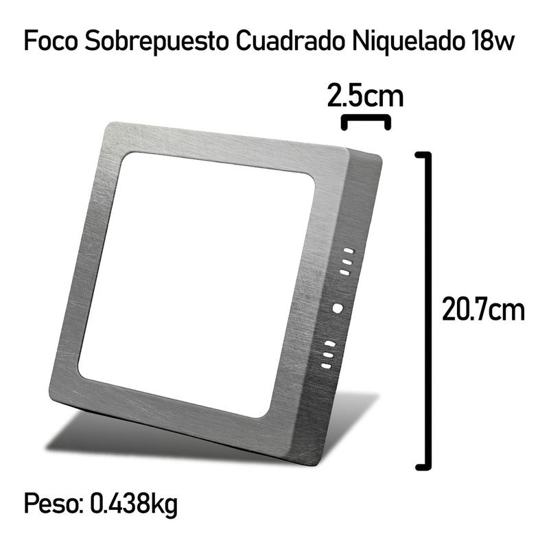 10 Foco Plafon Led Cuadrado Sobrepuesto 18w Luz Fria Niquel