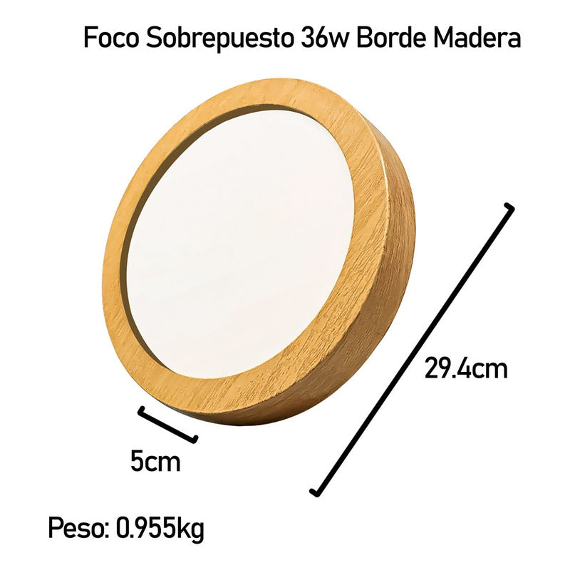 Foco Plafon Led Redondo Sobrepuesto 36w Luz Fria Madera