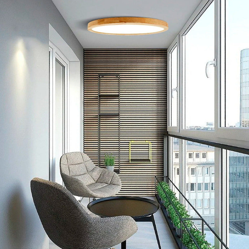 Foco Plafon Led Redondo Sobrepuesto 36w Luz Fria Madera
