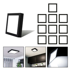 10 Foco Plafon Sobrepuesto Cuadrado 18w Luz Fria B. Negro
