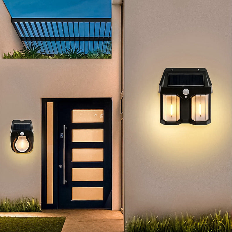 6 Farol Solar Aplique Pared 2 Led Sensor Movimiento Luz Cálida