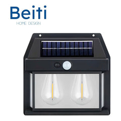 Farol Solar Aplique Pared 2 Ampolletas Led Sensor Luz Fría