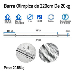 Barra Olímpica Profesional De Competición 2.20m 20kg