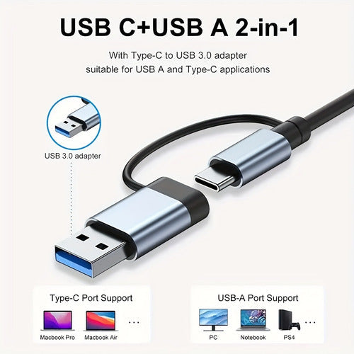 Hub Usb 7 En 1 Adaptador Usb C Puertos Usb3.0/5w Pd/usb-c Mac Multipuertos