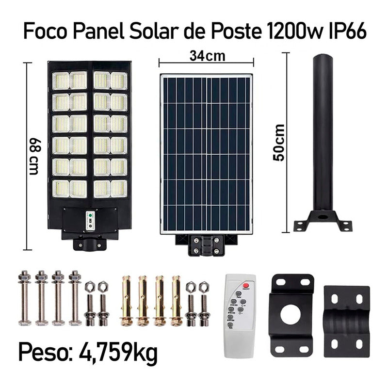 3 Foco Poste Solar Led 1200w Ip67 Exterior Alta Potencia Luz Fria