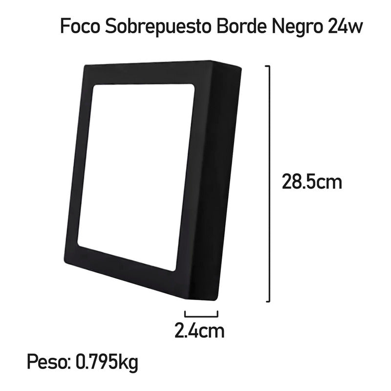 20 Foco Plafon Sobrepuesto Cuadrado 18w Luz Calida B. Negro