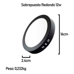 20 Foco Plafon Sobrepuesto Redondo 12w Luz Fria Borde Negro