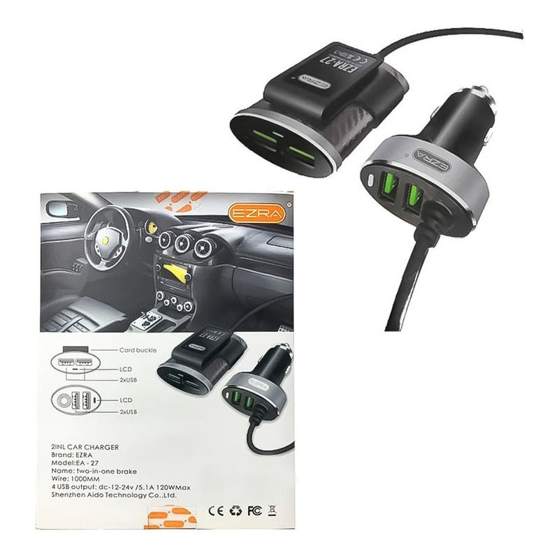 Cargador Usb Para Auto Con Alargador De 4 Puertos 1 Metro