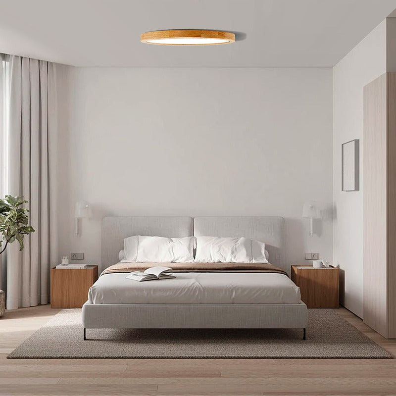 Foco Plafon Led Redondo Sobrepuesto 36w Luz Fria Madera