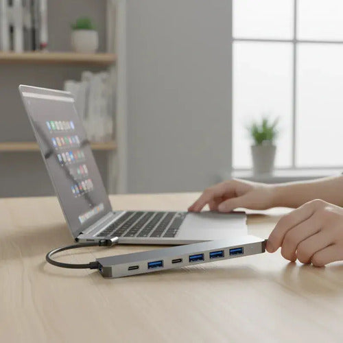 Hub Usb 7 En 1 Adaptador Usb C Puertos Usb3.0/5w Pd/usb-c Mac Multipuertos