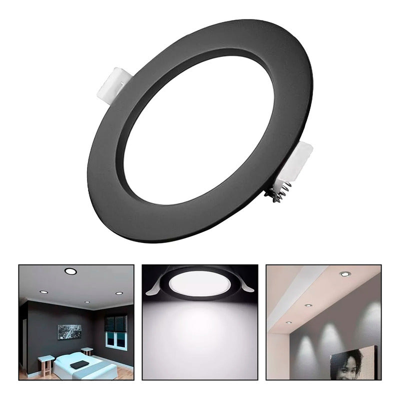Foco Plafon Led Embutido Redondo 12w Luz Fria Borde Negro