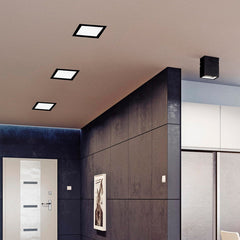 20 Foco Plafon Sobrepuesto Cuadrado 18w Luz Calida B. Negro