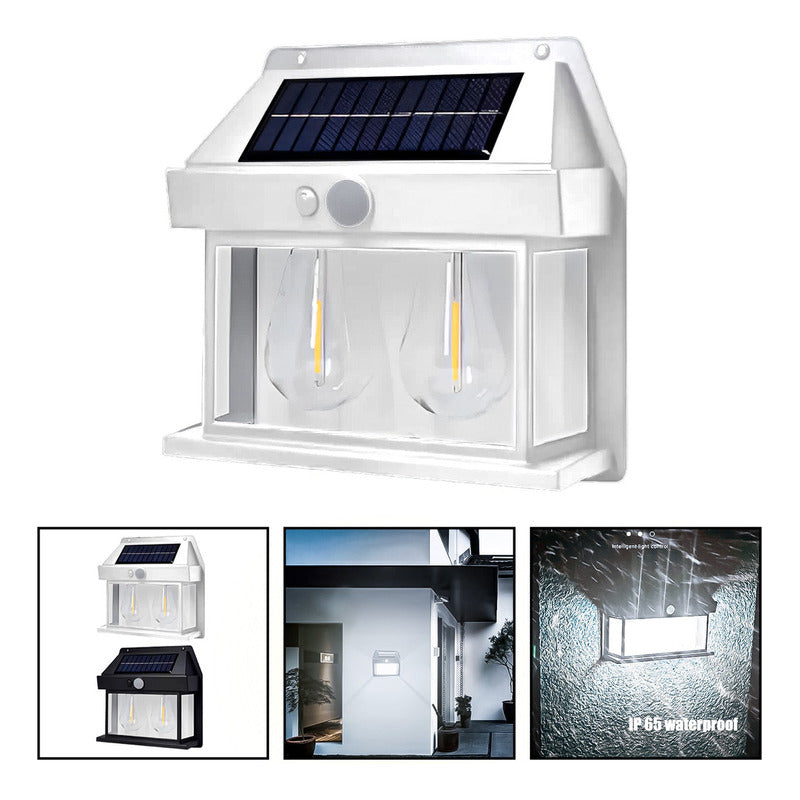 3 Farol Solar Aplique Pared 2 Ampolletas Led Sensor Luz Fría