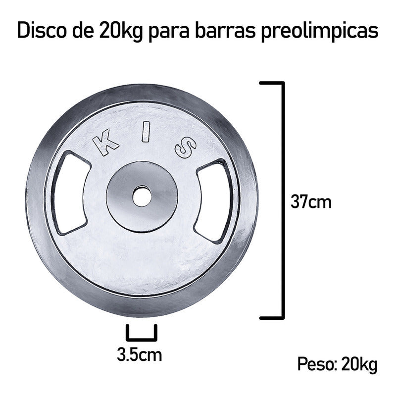 Disco Preolímpico 20kg Cromado Pesas Profesional Con Agarres