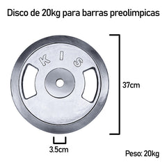 Disco Preolímpico 20kg Cromado Pesas Profesional Con Agarres