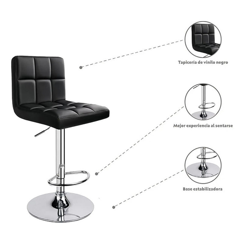 2 Silla Piso Bar Taburete Respaldo Ecocuero Altura Acolchado