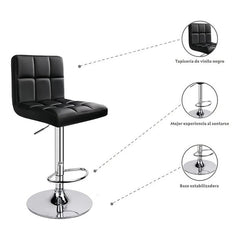2 Silla Piso Bar Taburete Respaldo Ecocuero Altura Acolchado