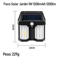 Farol Solar Aplique Pared 2 Led Sensor Movimiento Luz Cálida