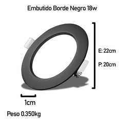 3 Foco Plafon Embutido Redondo 18w Luz Fria Borde Negro