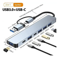 Hub Usb 7 En 1 Adaptador Usb C Puertos Usb3.0/5w Pd/usb-c Mac Multipuertos