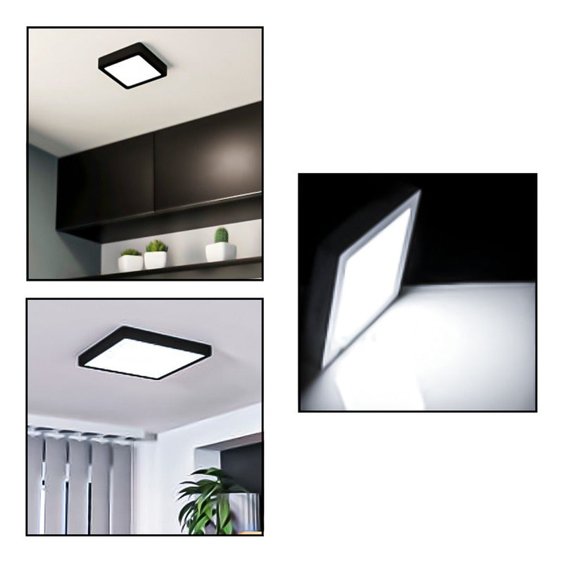 Foco Plafón Borde Negro 12w Led Cuadrado L. Fría Sobrepuesto
