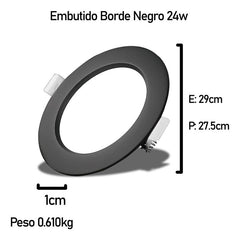 Foco Plafon Led Embutido Redondo 24w Luz Fria Borde Negro