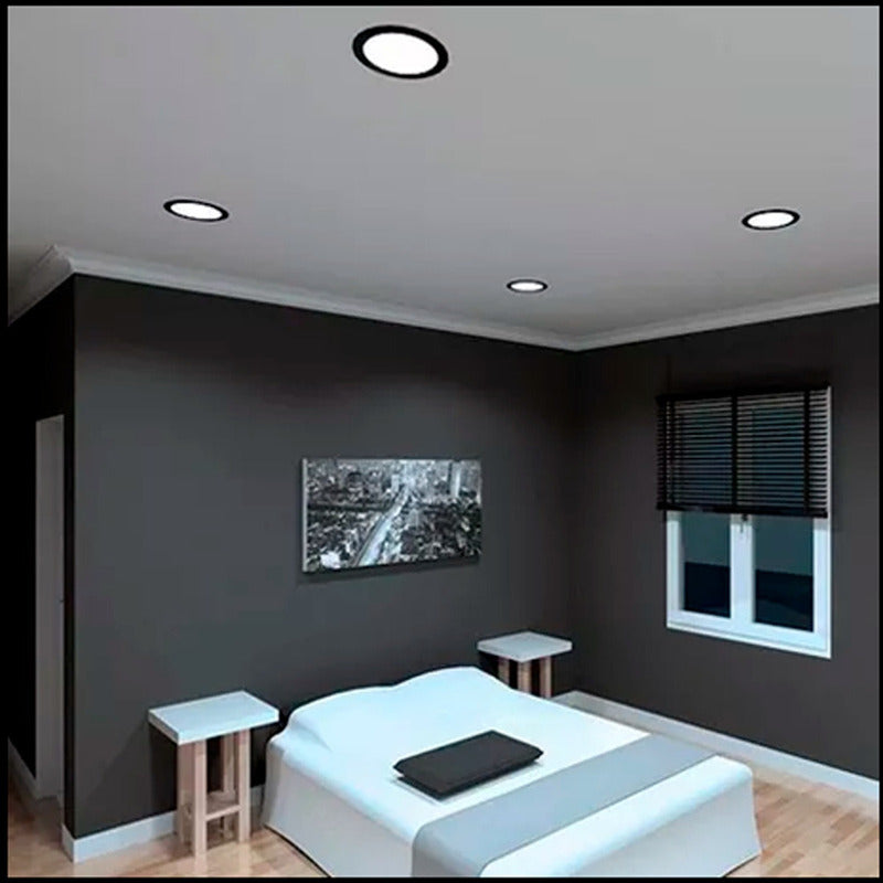 10 Foco Plafon Embutido Redondo 12w Luz Fria Borde Negro