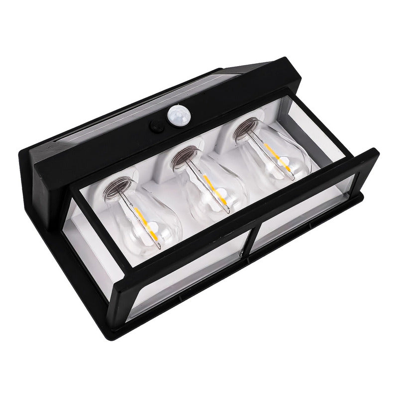 3 Farol Solar Aplique Pared 3 Ampolletas Led Sensor Luz Calida