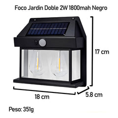 6 Farol Solar Aplique Pared 2 Ampolletas Led Sensor Luz Calida Jardin