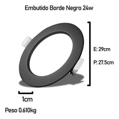 10 Foco Plafon Embutido Redondo 24w Luz Fria Borde Negro