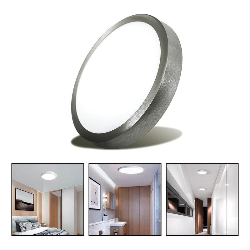 Foco Plafon Led Redondo Sobrepuesto 24w Luz Fria Niquel