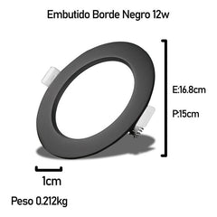 3 Foco Plafom Embutido Redondo 12w Luz Fria Borde Negro