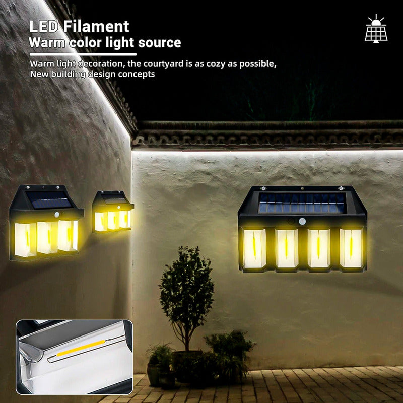 2 Farol Solar Aplique Pared 4 Led Sensor Movimiento L Cálida