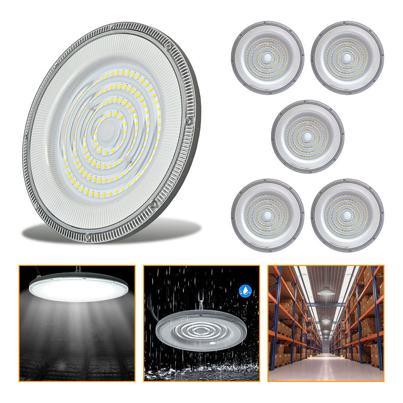 5 Foco Plafon 300w Ip65 Industrial Techo Campana Luz Fría