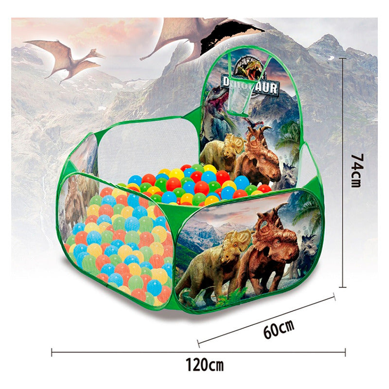 Carpa Piscina Con 100 Pelotas 120cm Niños Dinosaurio Tienda Jurásica