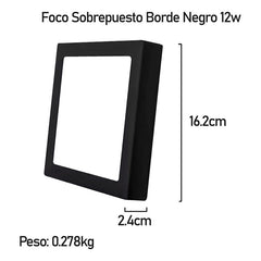 10 Foco Plafon Sobrepuesto Cuadrado 12w Luz Fria B. Negro