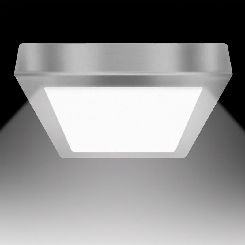 Foco Plafon Led Cuadrado Sobrepuesto 18w Luz Fria Niquel