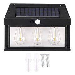 Farol Solar Aplique Pared 3 Ampolletas Led Sensor Luz Calido