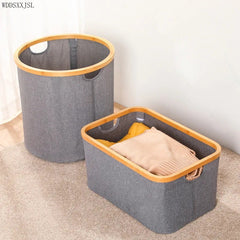 Cesto Canasto Ropa Sucia Plegable Borde Madera Con Tapa