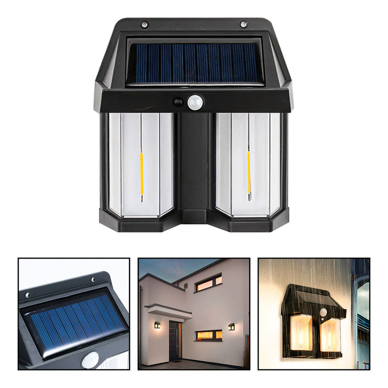 6 Farol Solar Aplique Pared 2 Led Sensor Movimiento Luz Cálida