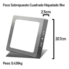 20 Foco Plafon Led Cuadrado Sobrepuesto 18w Luz Fria Niquel