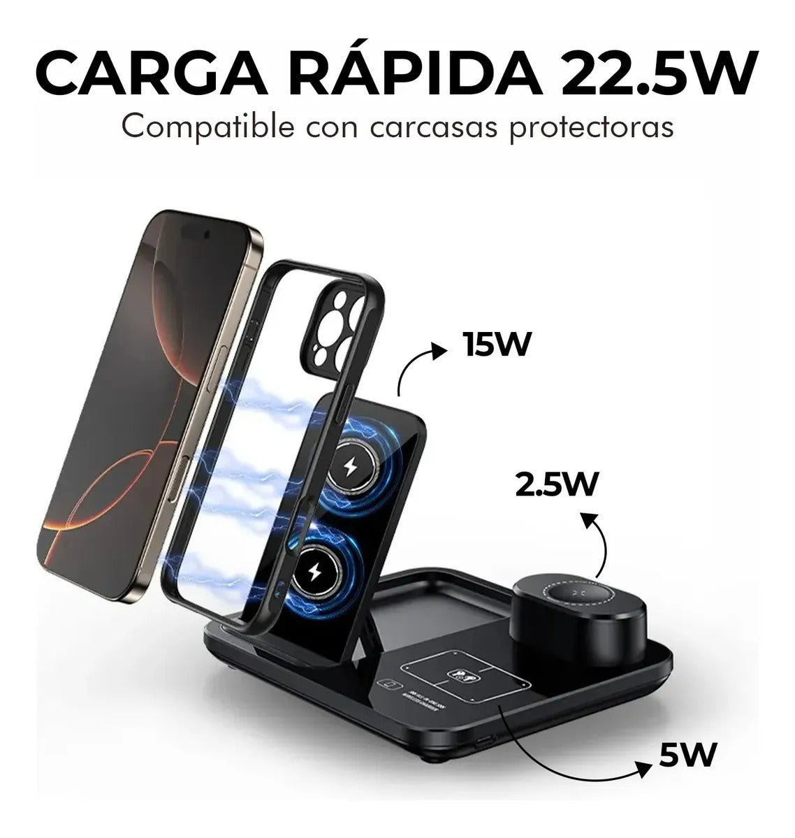 Cargador Magnetico Rapido Inalambrico 3 En 1 Portatil De 15watts