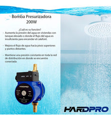 Bomba Presurizadora Agua Hardpro Calefont 45 L/min 200w