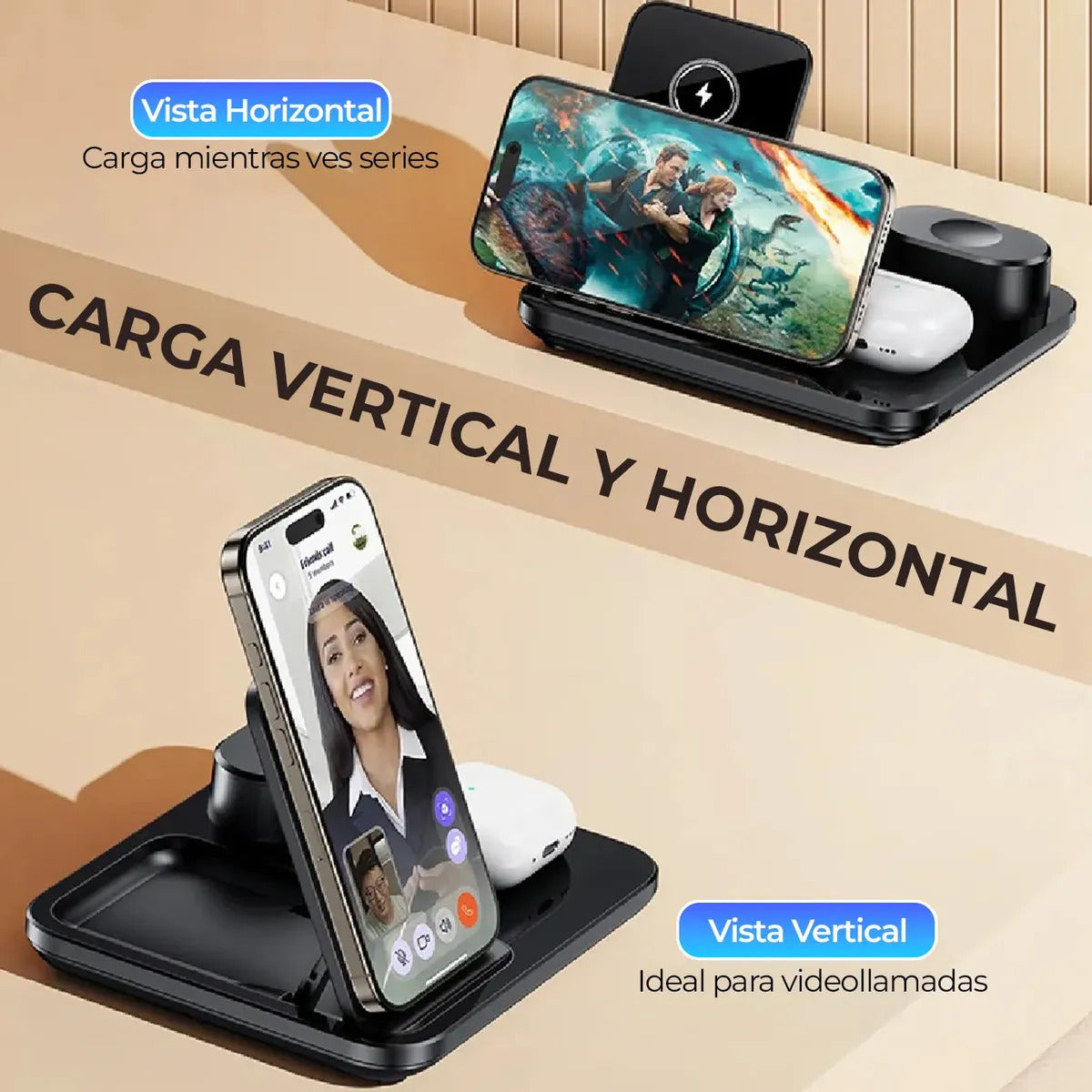 Cargador Magnetico Rapido Inalambrico 3 En 1 Portatil De 15watts