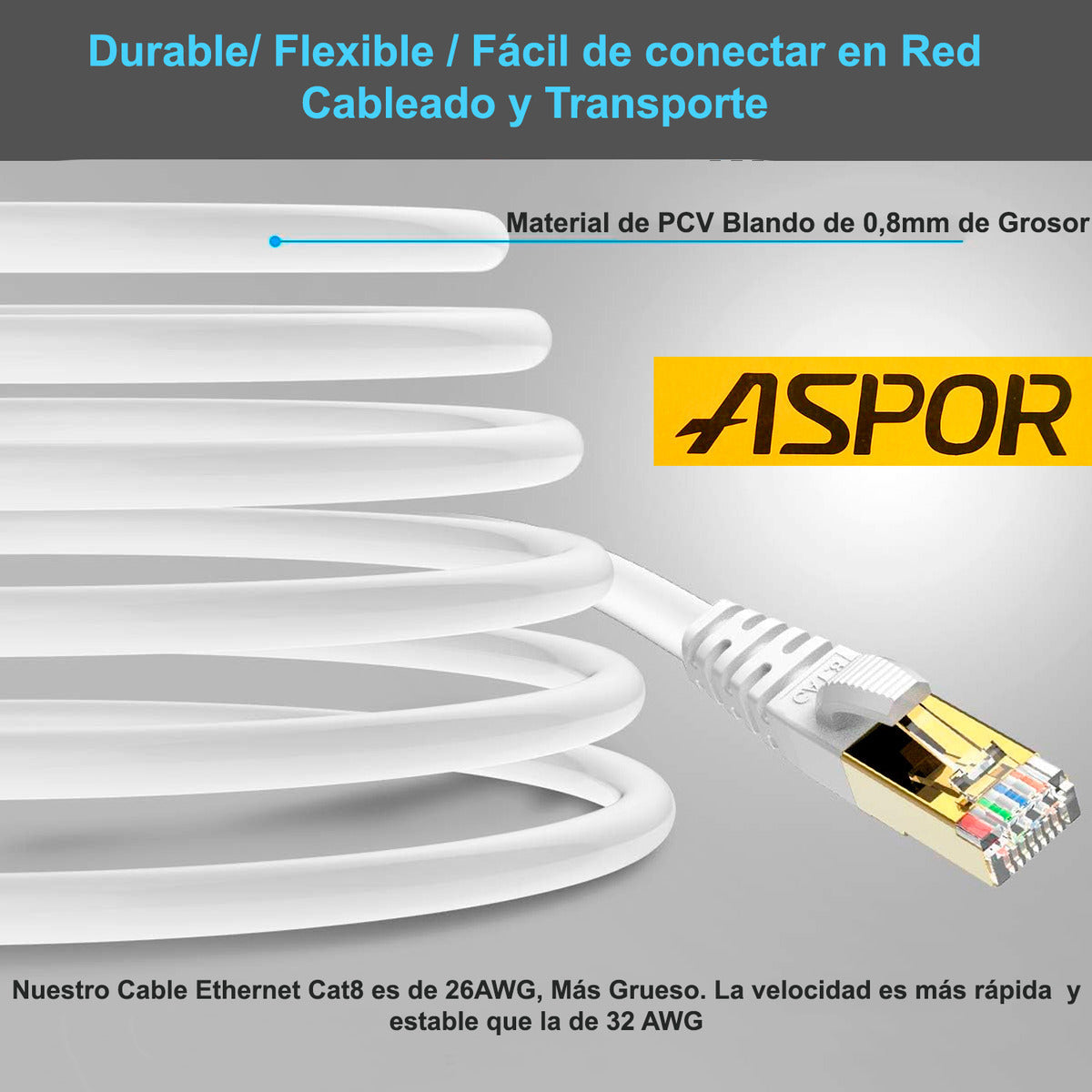 Cable De Red Cat8 Utp Oro 24k 5mts Wifi7 40gbps Sftp
