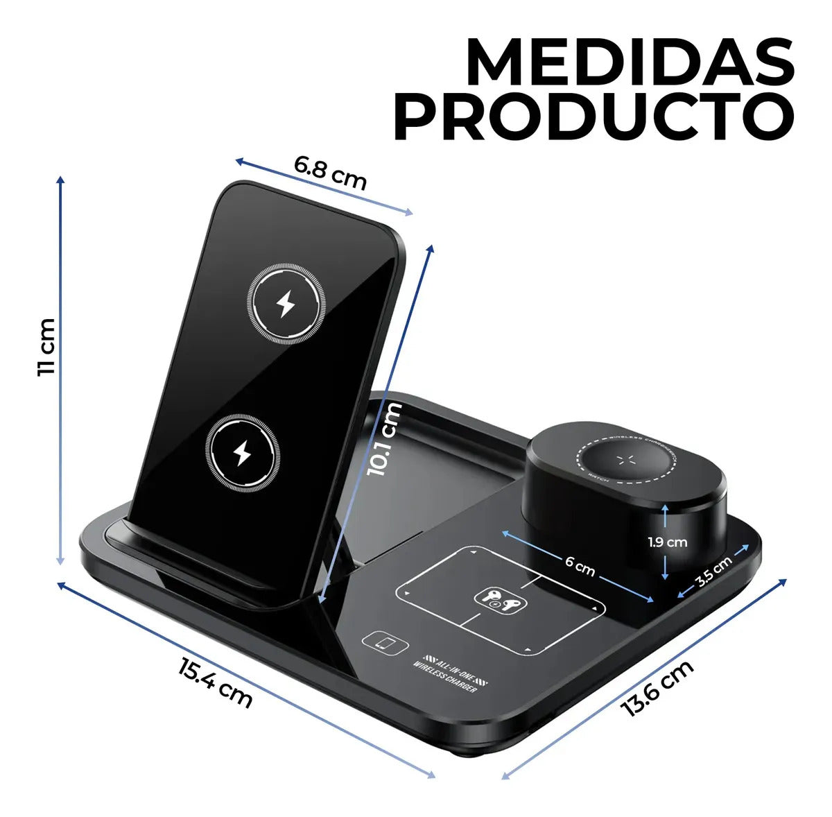 Cargador Magnetico Rapido Inalambrico 3 En 1 Portatil De 15watts