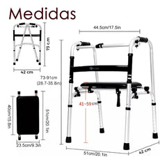 Andador Plegable con Asiento y Ruedas Aluminio Reforzado 150kg