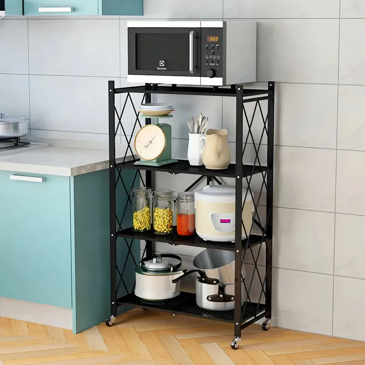 Carro Organizador Estante Plegable 4 Niveles Ruedas Cocina Negro