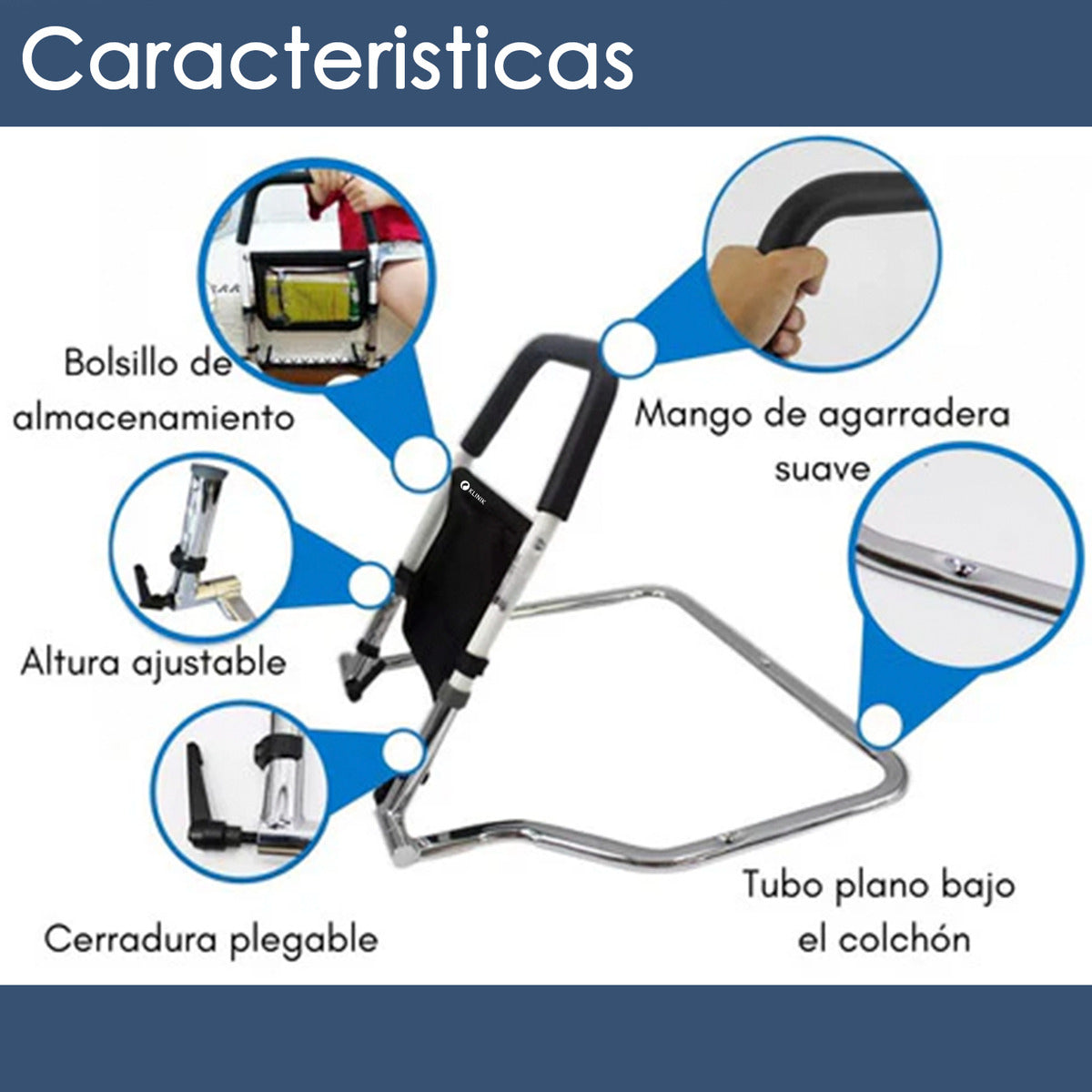 Barra De Apoyo Para Cama Reforzada Con Bolsa Organizadora