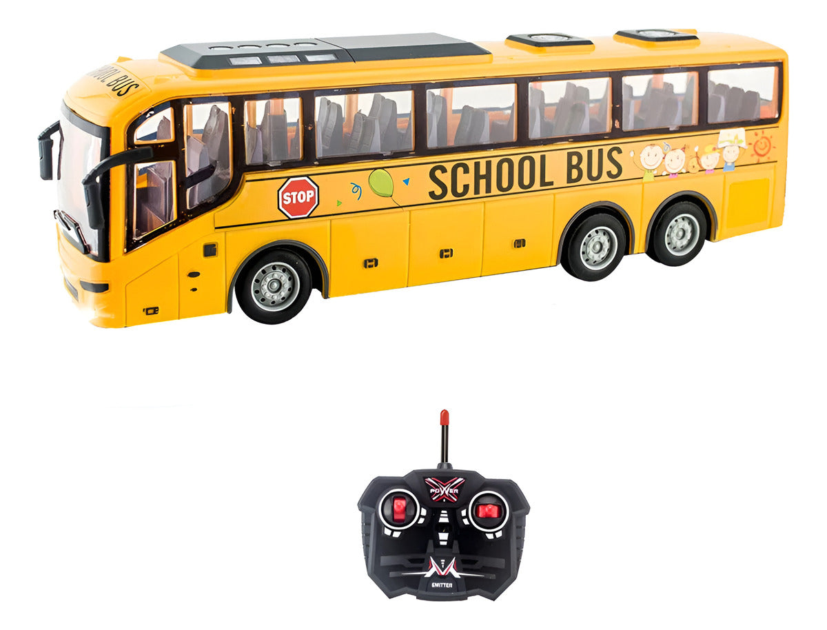 Juguete Auto Bus Escolar a Control Remoto Puertas Y Luces Amarillo